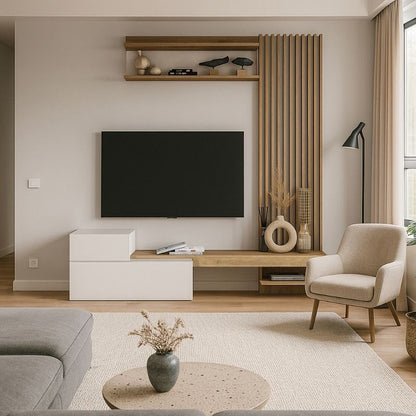 Σύνθεση Τηλεόρασης Dumont Χρώμα Λευκό - Sepet Oak 180x36,8x200