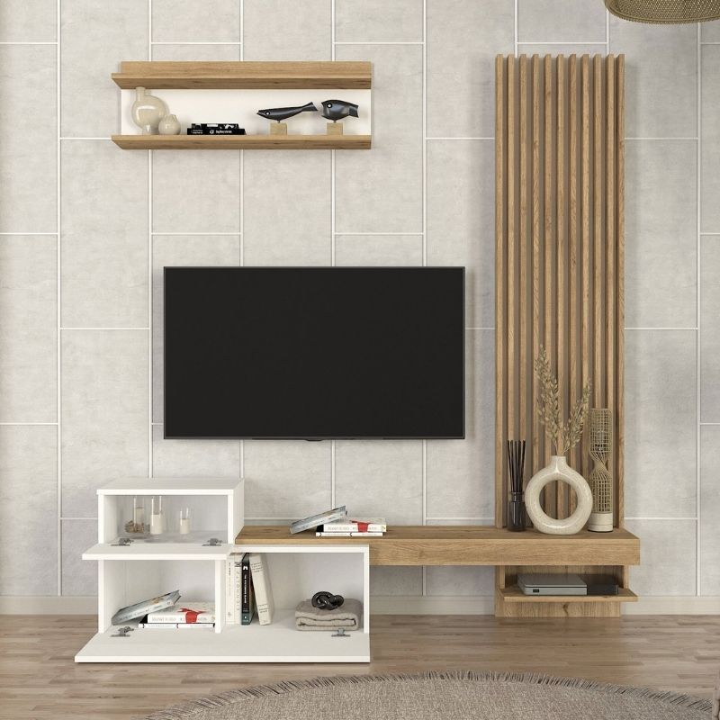 Σύνθεση Τηλεόρασης Dumont Χρώμα Λευκό - Sepet Oak 180x36,8x200