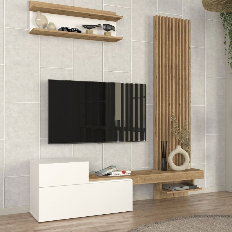 Σύνθεση Τηλεόρασης Dumont Χρώμα Λευκό - Sepet Oak 180x36,8x200