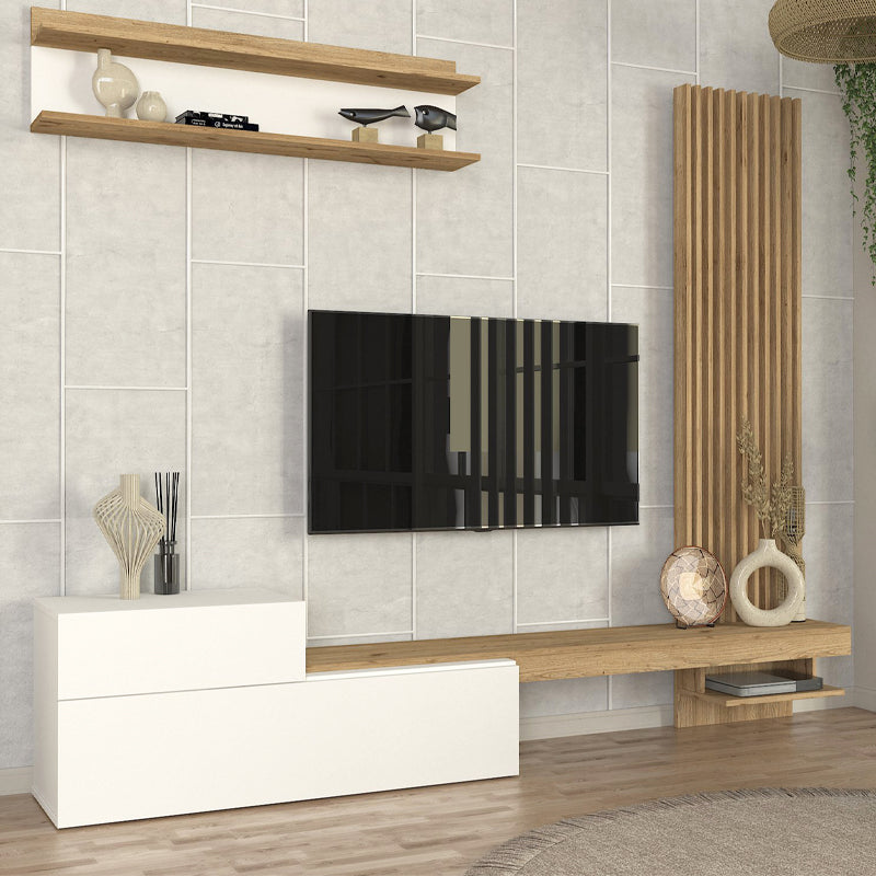 Σύνθεση Τηλεόρασης Dumont Χρώμα Λευκό - Sepet Oak 240x36,8x200