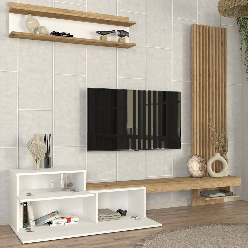 Σύνθεση Τηλεόρασης Dumont Χρώμα Λευκό - Sepet Oak 240x36,8x200