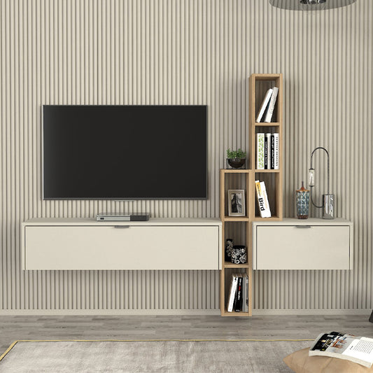 Σύνθεση Τηλεόρασης Επιτοίχια Edgar Χρώμα Sandstone - Sepet Oak 198,4x29,6x148,5