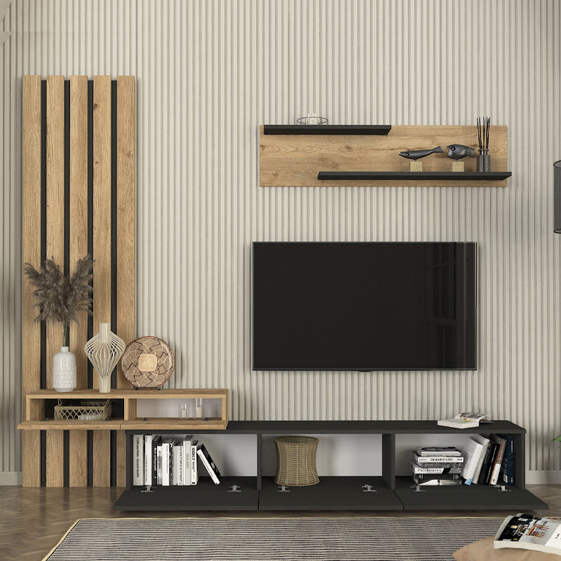 Σύνθεση Τηλεόρασης Rosaline Χρώμα Ανθρακί - Sepet Oak 233x31,3x196,8