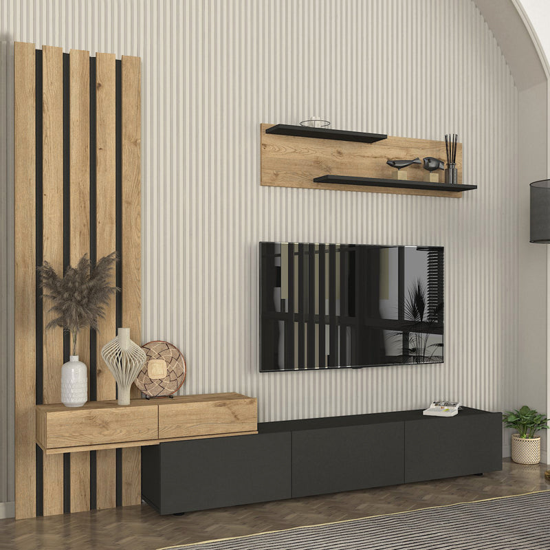 Σύνθεση Τηλεόρασης Rosaline Χρώμα Ανθρακί - Sepet Oak 233x31,3x196,8