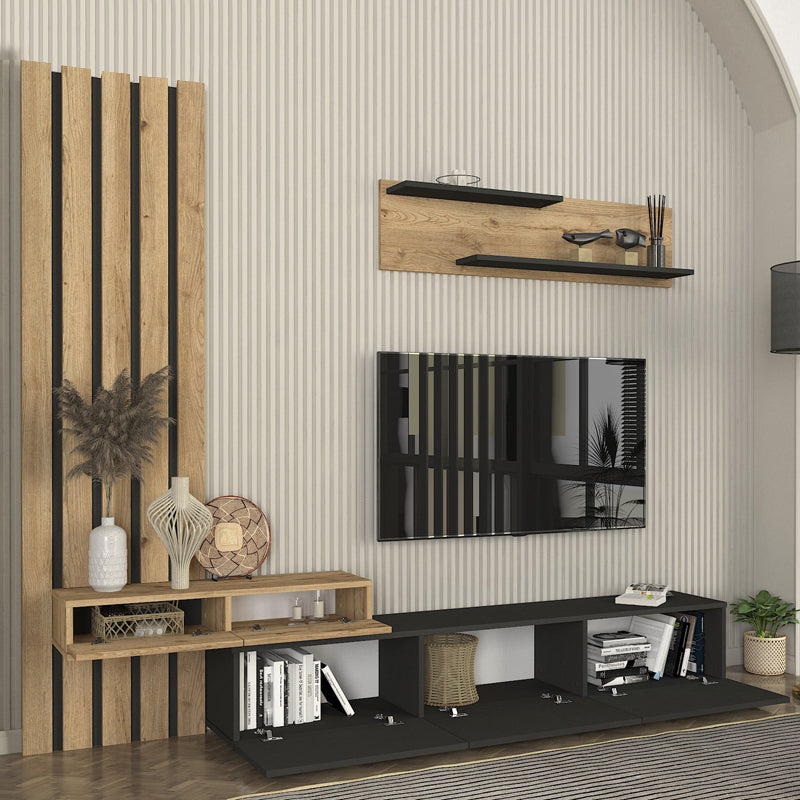 Σύνθεση Τηλεόρασης Rosaline Χρώμα Ανθρακί - Sepet Oak 233x31,3x196,8