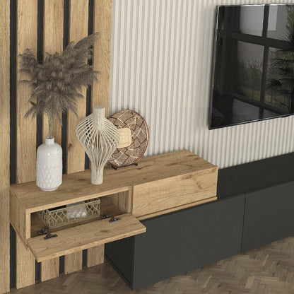 Σύνθεση Τηλεόρασης Rosaline Χρώμα Ανθρακί - Sepet Oak 233x31,3x196,8