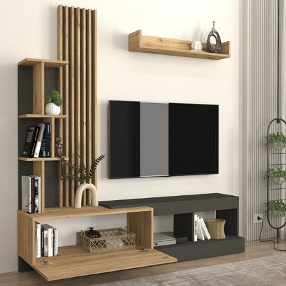 Σύνθεση Τηλεόρασης Vermont Χρώμα Ανθρακί - Sepet Oak 180x40x193,8