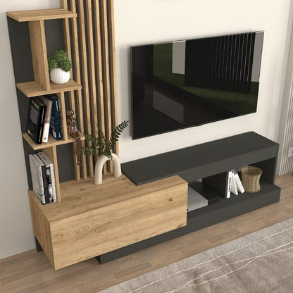 Σύνθεση Τηλεόρασης Vermont Χρώμα Ανθρακί - Sepet Oak 180x40x193,8