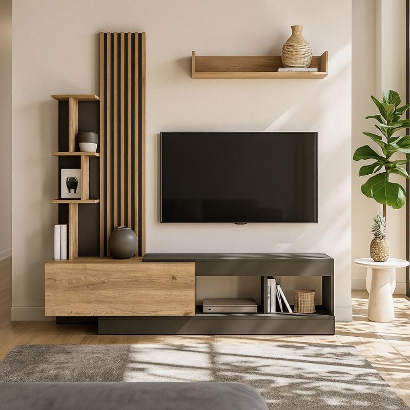 Σύνθεση Τηλεόρασης Vermont Χρώμα Ανθρακί - Sepet Oak 180x40x193,8