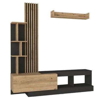 Σύνθεση Τηλεόρασης Vermont Χρώμα Ανθρακί - Sepet Oak 180x40x193,8
