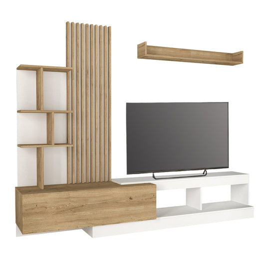 Σύνθεση Τηλεόρασης Vermont Χρώμα Λευκό - Sepet Oak 240x40x192