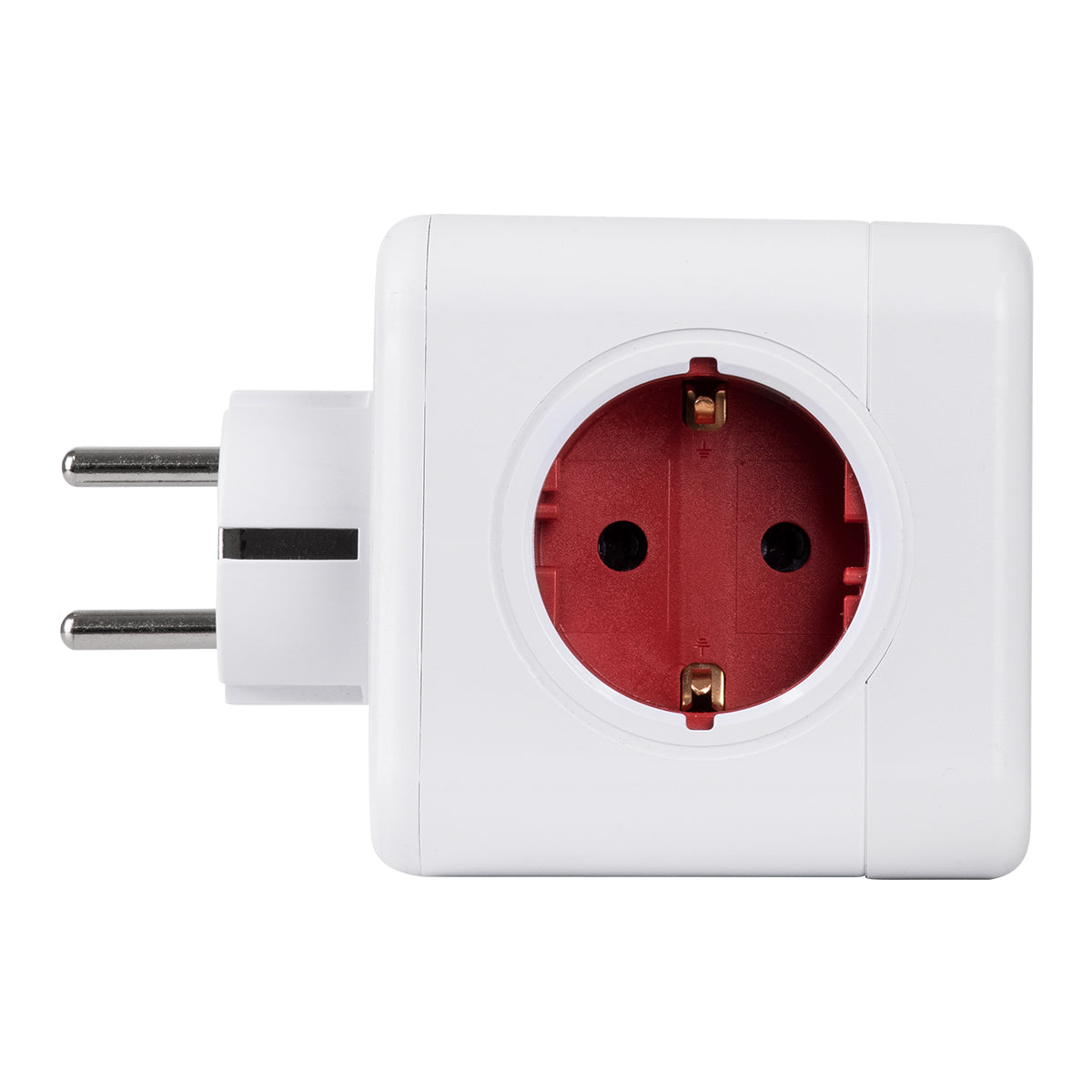 TRAVEL PowerCube PRO Certified 79634 Πολύπριζο 6 Θέσεων με 4 Πρίζες Ασφαλείας Childproof EU Schuko AC 220-240V & 2 Πρίζες USB Max 2.1A/DC 5V Μ7.5 x Π11.5 x Υ7.5 - Λευκό με Κόκκινο - Max Load 3680W/16A
