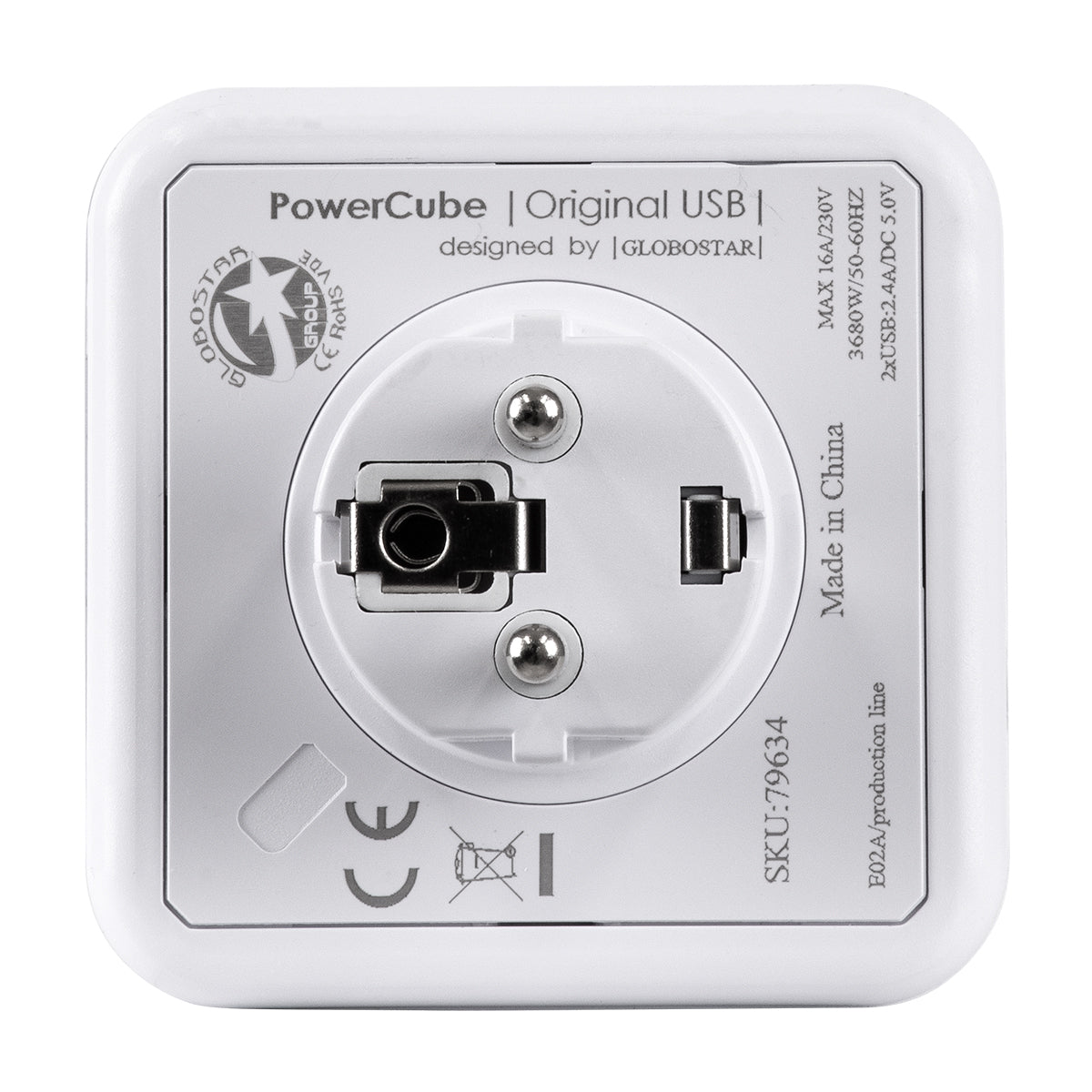 TRAVEL PowerCube PRO Certified 79634 Πολύπριζο 6 Θέσεων με 4 Πρίζες Ασφαλείας Childproof EU Schuko AC 220-240V & 2 Πρίζες USB Max 2.1A/DC 5V Μ7.5 x Π11.5 x Υ7.5 - Λευκό με Κόκκινο - Max Load 3680W/16A