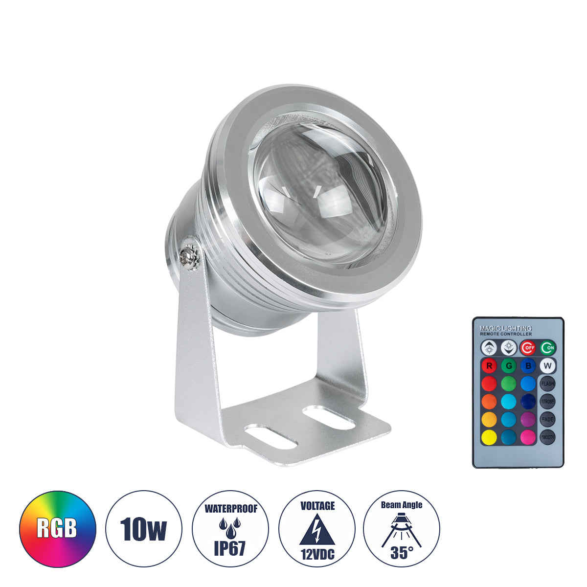 TREELIGHT-COBINI 75592 Σποτ Φωτισμού για Φυτά - Δέντρα με IR Ασύρματο Χειριστήριο LED 10W 500lm 35° DC 12V Αδιάβροχο IP65 Πολύχρωμο RGB Dimmable - Χρώμιο - Μ7 x Π10.5 x Υ8.5