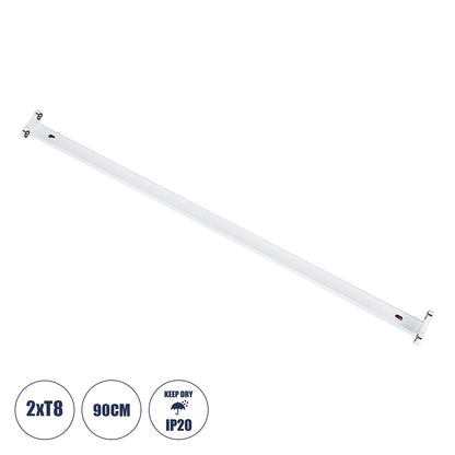 TUBATO 60152 Μεταλλικό Σκαφάκι για 2 x Λάμπες 90CM T8 G13 LED AC 220-240V IP20 Μ90 x Π7.2 x Υ4cm