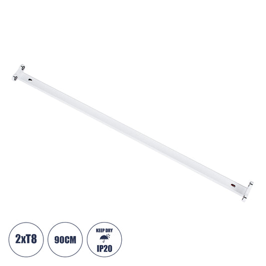 TUBATO 60152 Μεταλλικό Σκαφάκι για 2 x Λάμπες 90CM T8 G13 LED AC 220-240V IP20 Μ90 x Π7.2 x Υ4cm