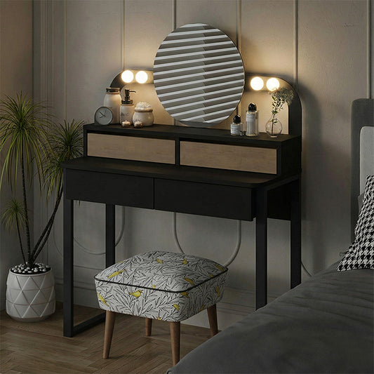 Τουαλέτα με Καθρέπτη Lora με LED Χρώμα Μαύρο - Sapphire Oak 96x40x133,4