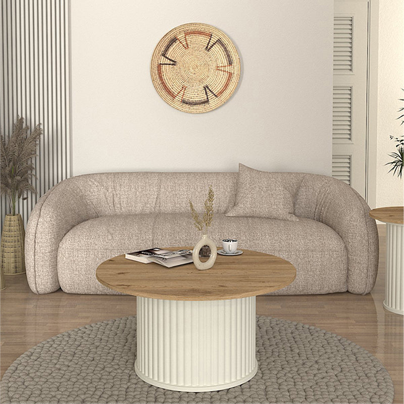 Τραπεζάκι Σαλονιού Bohema Χρώμα Ivory - Sepet Oak Ø85x43,2