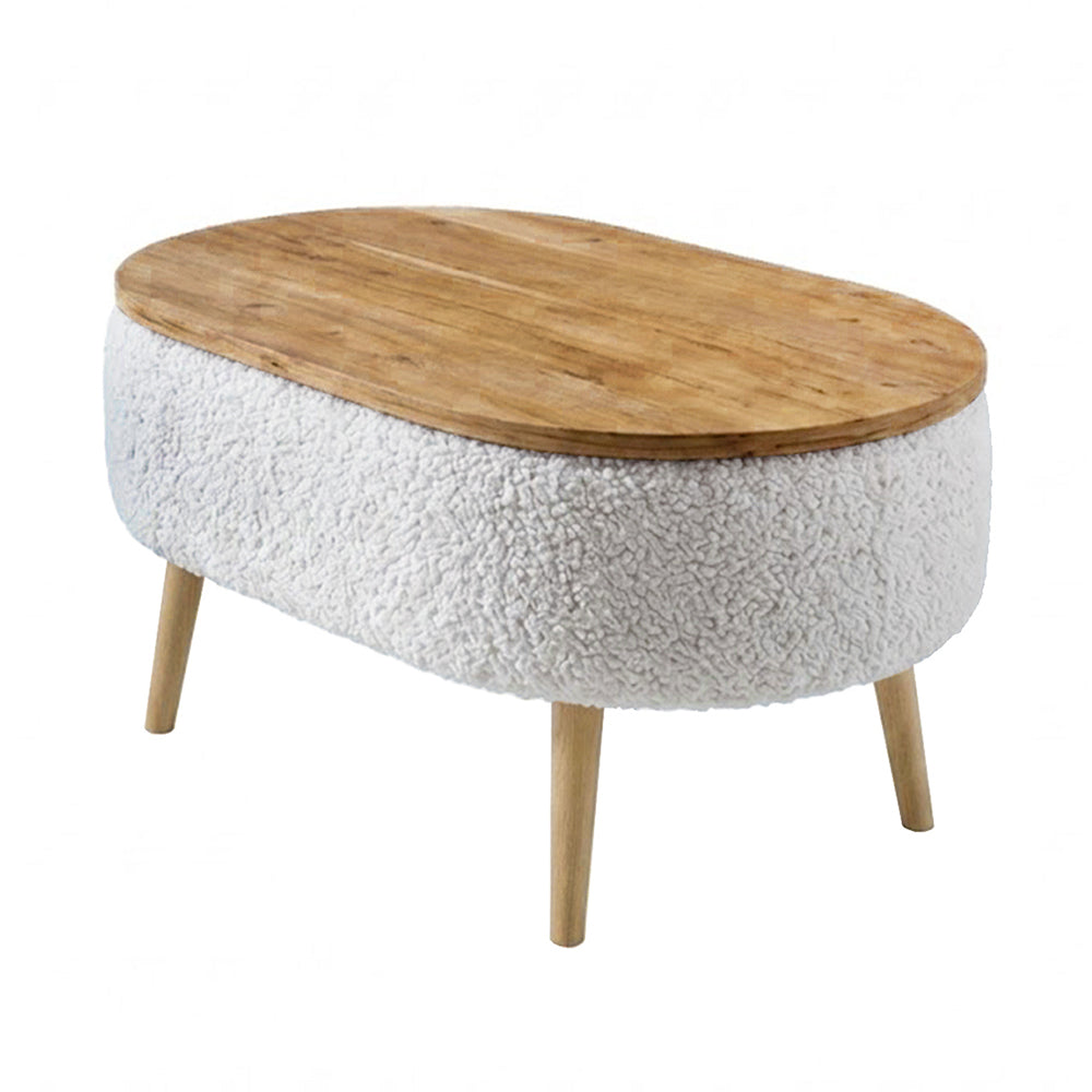 Τραπεζάκι Σαλονιού Luno Ύφασμα Teddy Χρώμα Λευκό - Pine Oak 90x60x45