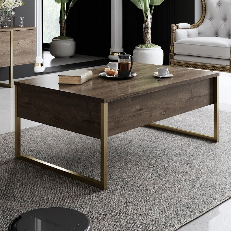Τραπεζάκι Σαλονιού Luxe Χρώμα Καρυδί - Χρυσό 90x60x40