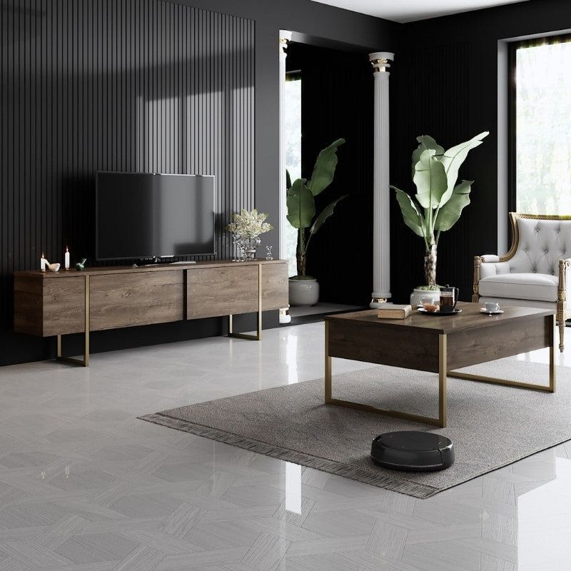 Τραπεζάκι Σαλονιού Luxe Χρώμα Καρυδί - Χρυσό 90x60x40