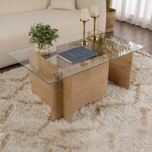 Τραπεζάκι Σαλονιού Vetrino Γυάλινο Χρώμα Honey Oak 105x65x40