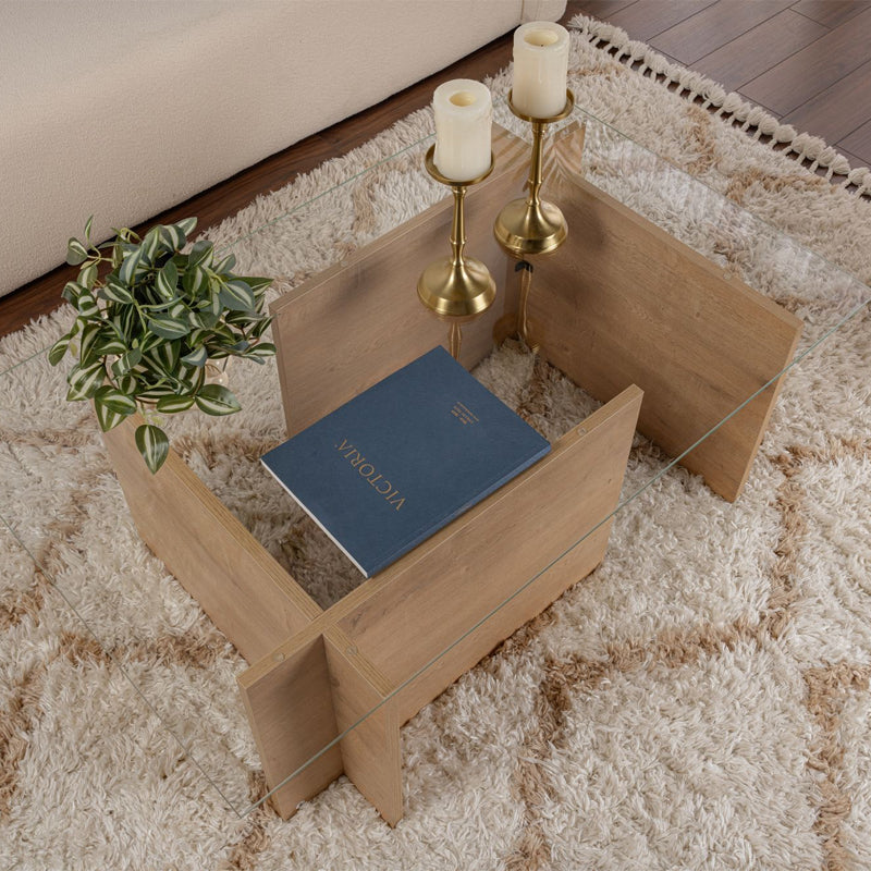 Τραπεζάκι Σαλονιού Vetrino Γυάλινο Χρώμα Honey Oak 105x65x40