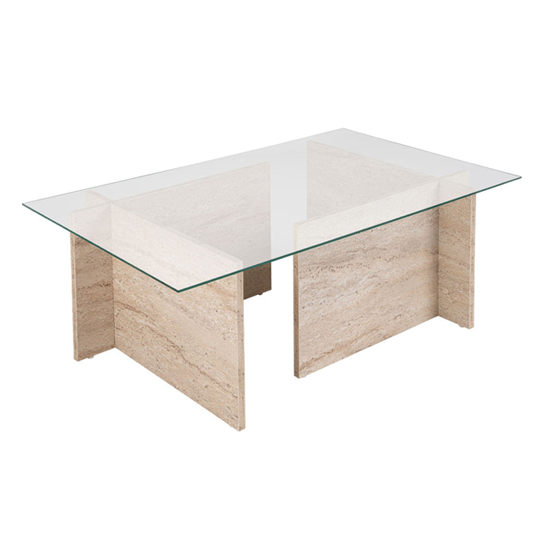 Τραπεζάκι Σαλονιού Vetrino Γυάλινο Χρώμα Travertine 105x65x40