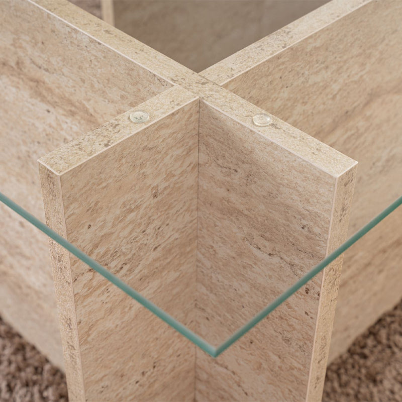 Τραπεζάκι Σαλονιού Vetrino Γυάλινο Χρώμα Travertine 105x65x40