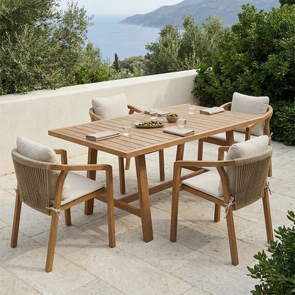 Τραπεζαρία Malibu Μασίφ Ξύλο Ακακίας 160x90x75 Σετ 5 Τεμ