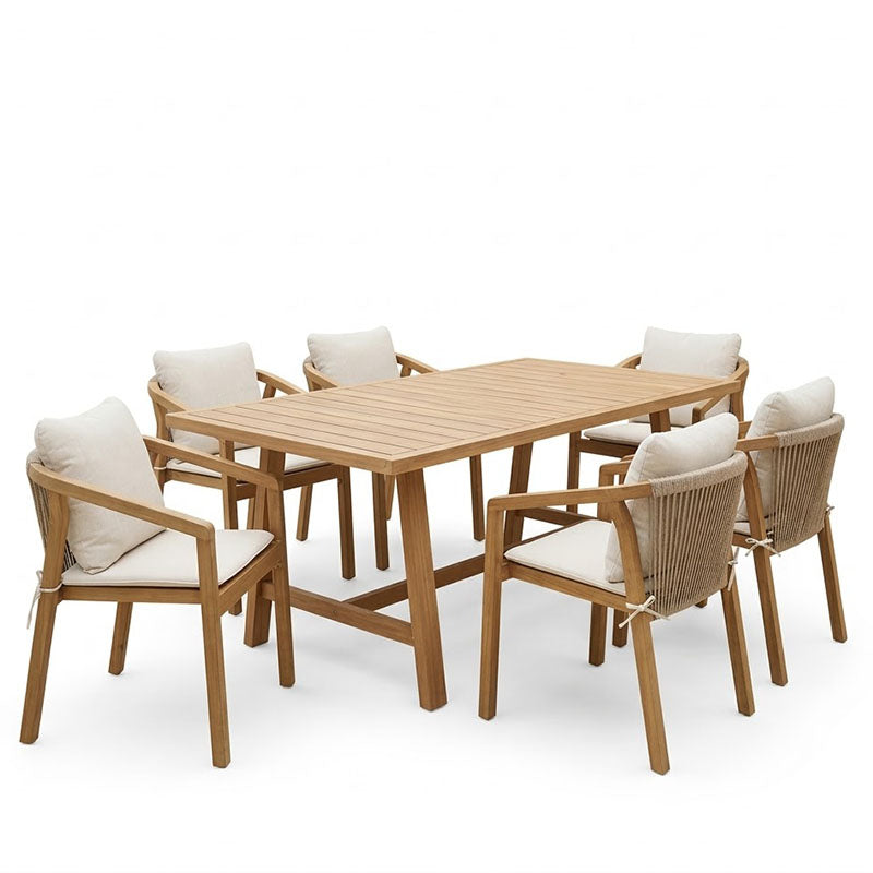 Τραπεζαρία Malibu Μασίφ Ξύλο Ακακίας 180x90x75 Σετ 7 Τεμ