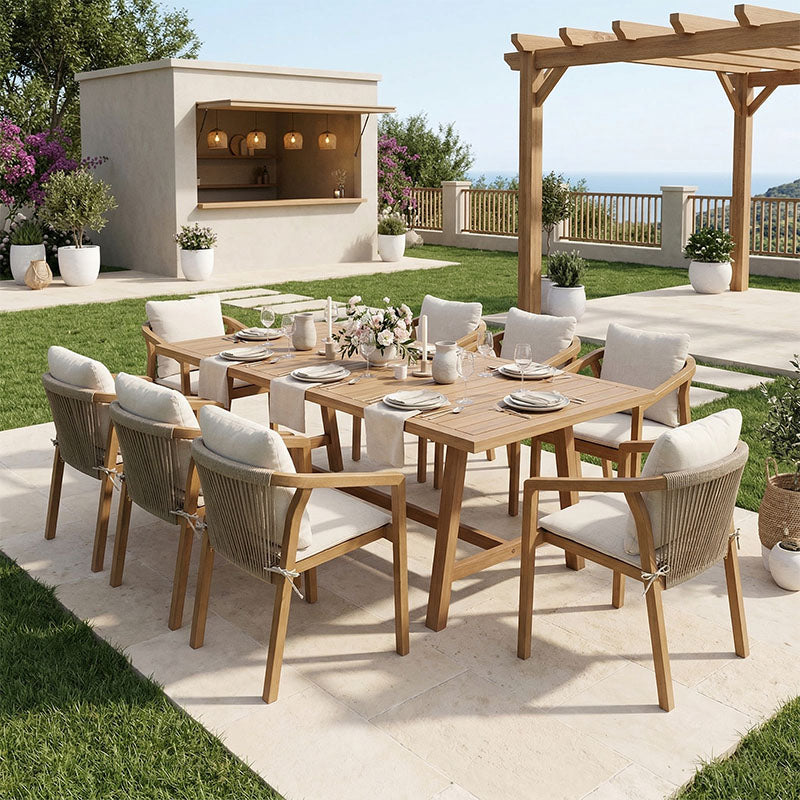Τραπεζαρία Malibu Σετ 9 Τεμ Μασίφ Ξύλο Ακακίας 180x90x75