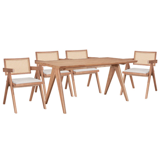 Τραπεζαρία Winslow Ι Σετ 5 Τεμ Ξύλο Rubberwood Ανοιχτό Καρυδί 160x85x75