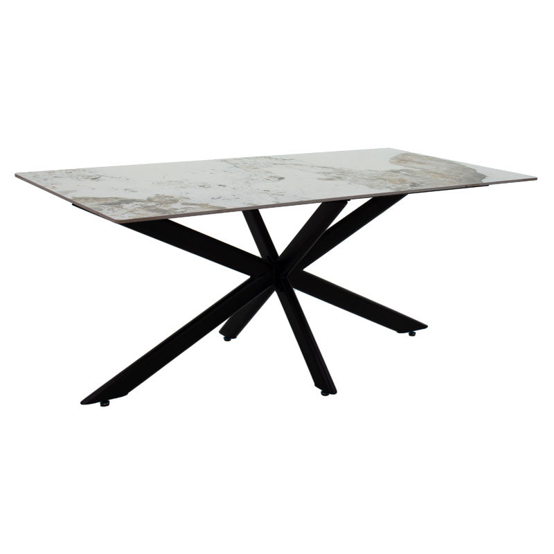 Τραπέζι Bethan Sintered Stone Λευκό Μαρμάρου-Μαύρο 180x90x75