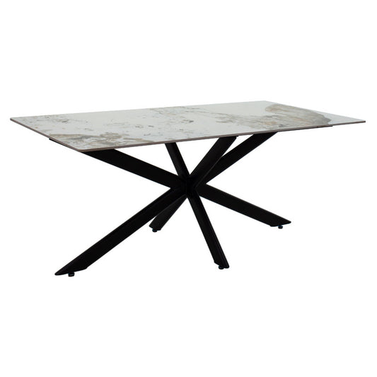 Τραπέζι Bethan Sintered Stone Λευκό Μαρμάρου-Μαύρο 180x90x75