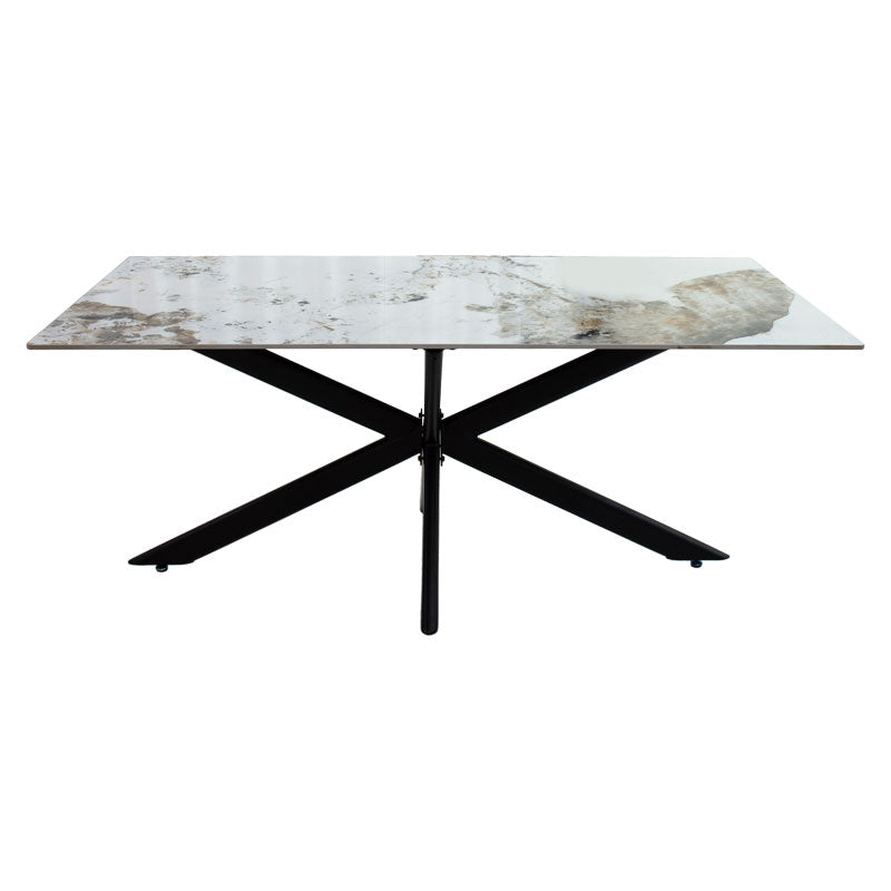 Τραπέζι Bethan Sintered Stone Λευκό Μαρμάρου-Μαύρο 180x90x75