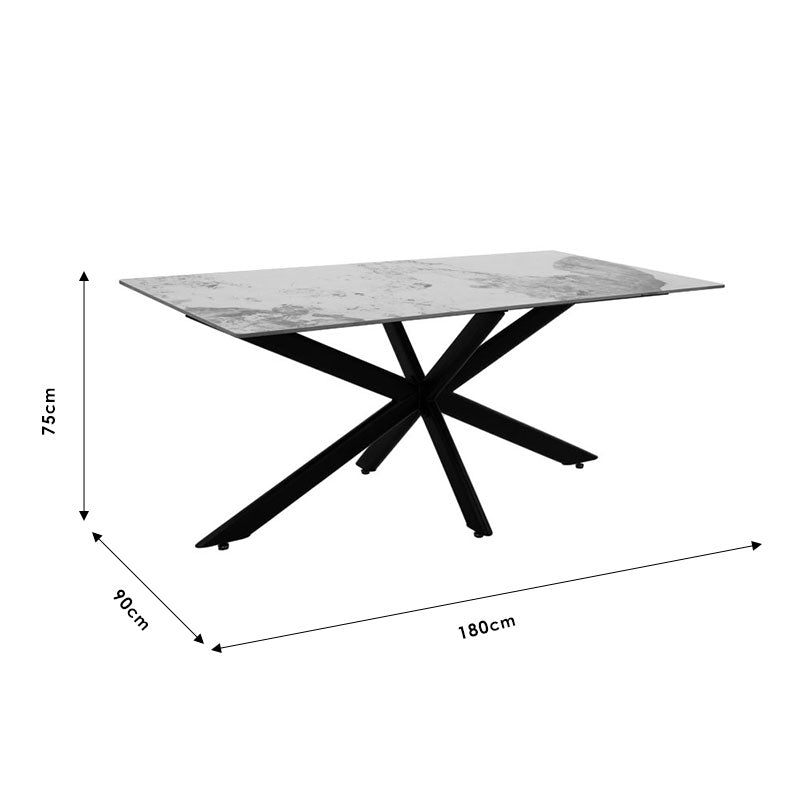 Τραπέζι Bethan Sintered Stone Λευκό Μαρμάρου-Μαύρο 180x90x75