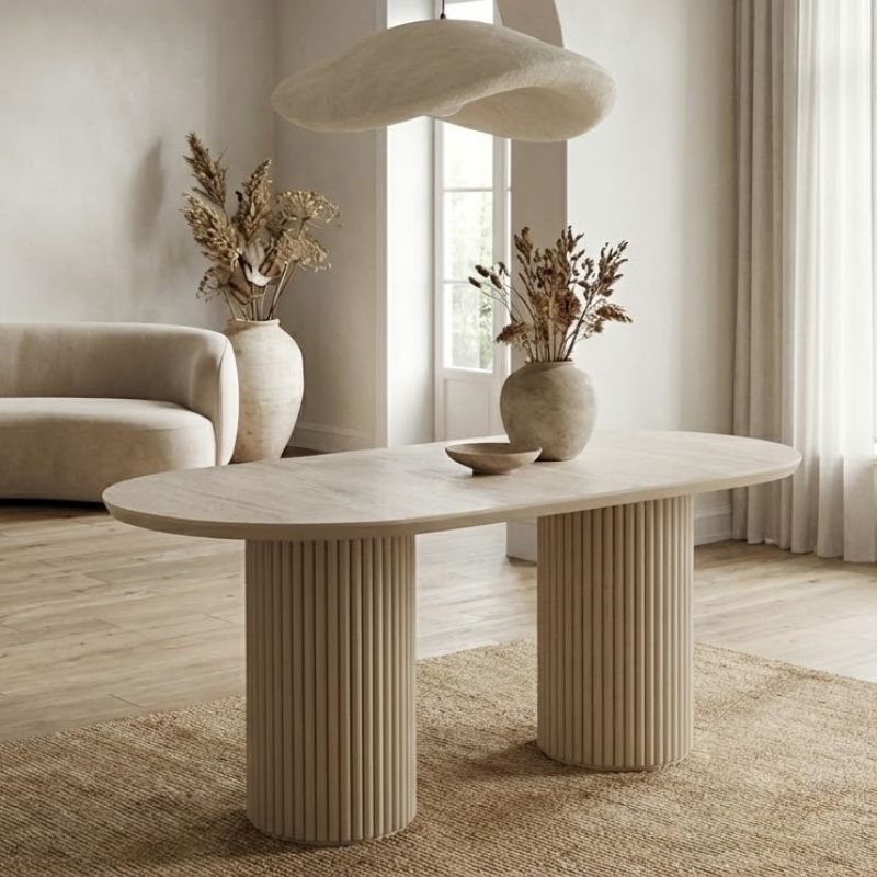 Τραπέζι Hazar MDF Χρώμα Travertine - Sandstone 180x90x77