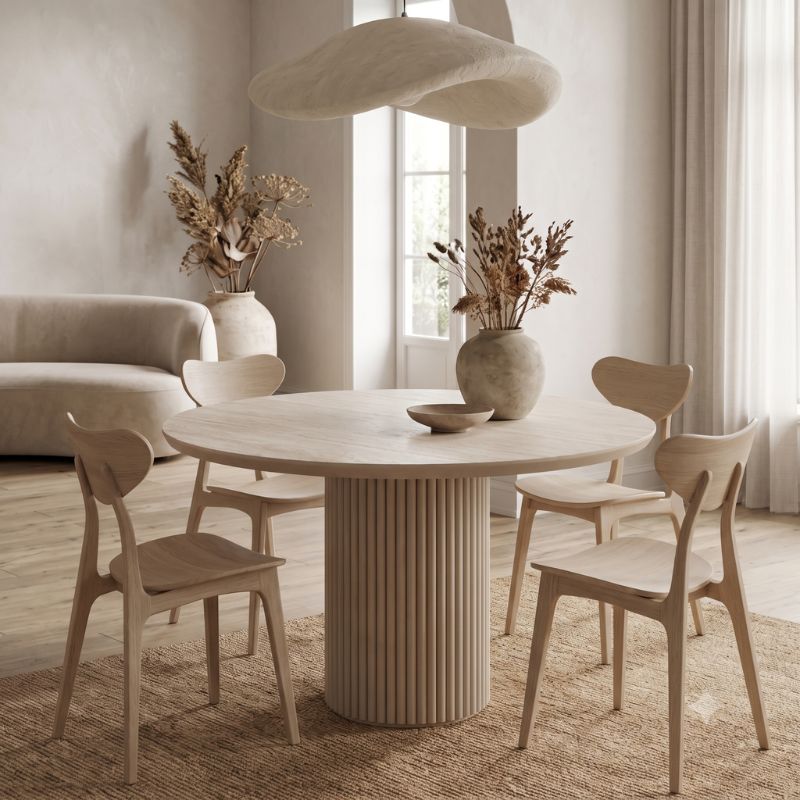 Τραπέζι Hazar MDF Χρώμα Travertine - Sandstone Ø119,5x76