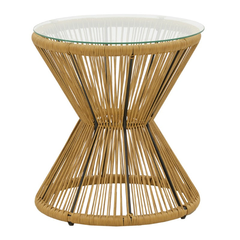 Τραπέζι Mabil Rattan Φυσικό-Γυαλί Φ50x55