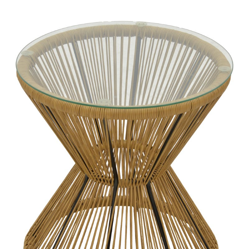 Τραπέζι Mabil Rattan Φυσικό-Γυαλί Φ50x55