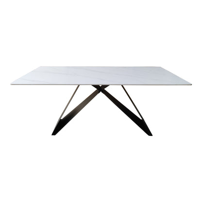 Τραπέζι Mapele Sintered Stone Λευκή Όψη Μαρμάρου με Μαύρα Μεταλλικά Πόδια 180x90x75