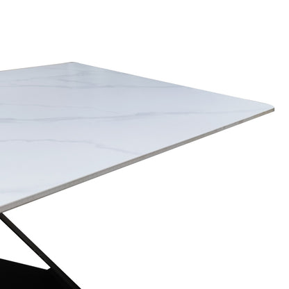 Τραπέζι Mapele Sintered Stone Λευκή Όψη Μαρμάρου με Μαύρα Μεταλλικά Πόδια 180x90x75