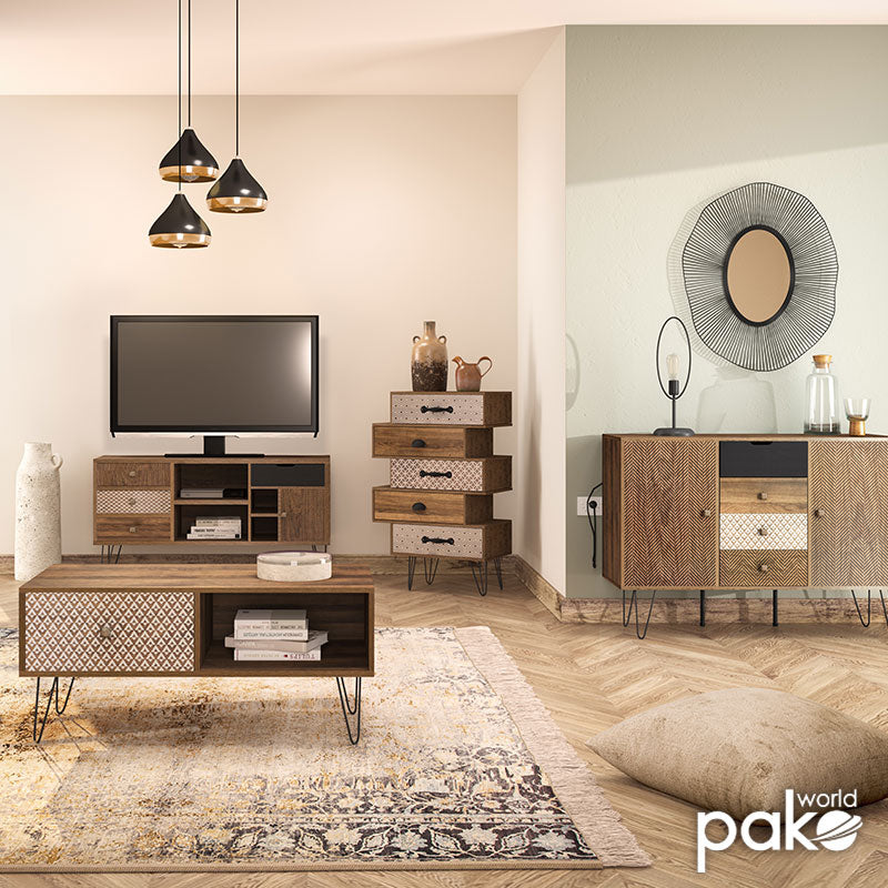 Τραπέζι Σαλονιού Boho Καρυδί με Μεταλλικά Πόδια 100x50x46