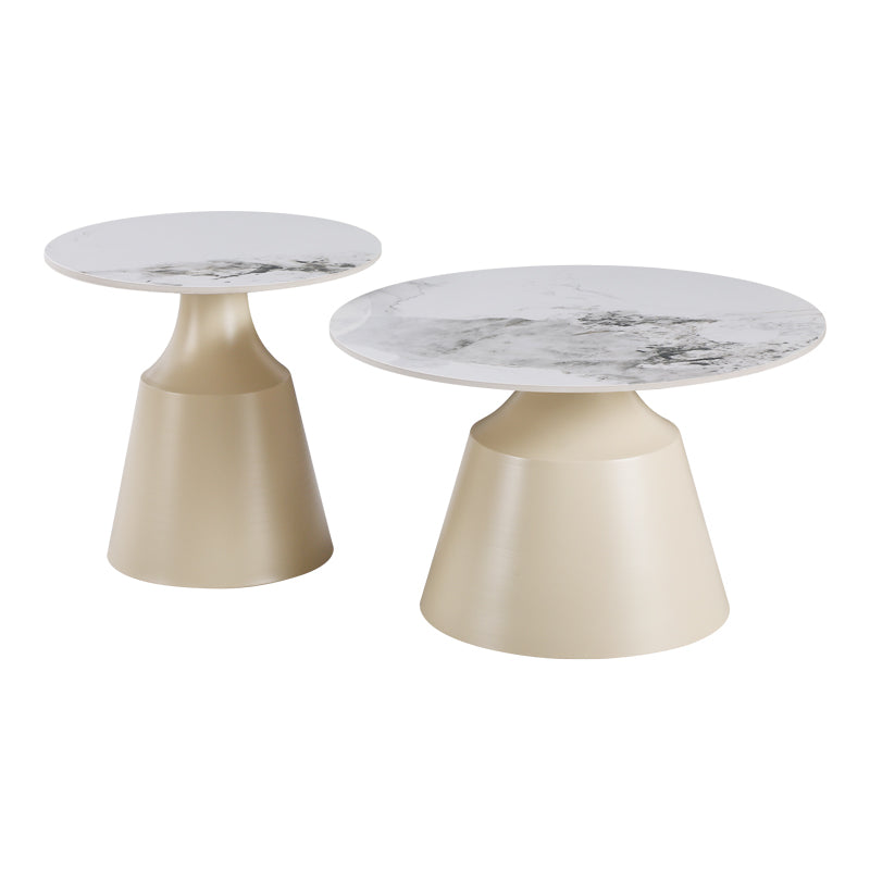 Τραπέζια Σαλονιού Sculpt Σετ 2 Τεμ Μέταλλο Cappuccino- Sintered Stone Λευκό Μαρμάρου