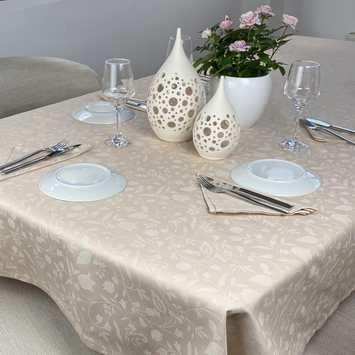 Τραπεζομάντηλο Σετ 13 Τεμ (140x280εκ + 12 Πετσέτες) Beige