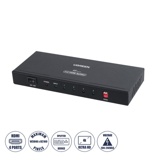 UGREEN-1x4 41019 Ugreen 1x4 All in One 4K HDMI Signal Splitter για LED Video Controllers - Input Signal W3840 x H2160@60Hz - Είσοδος 1 HDMI σε Έξοδο 4 HDMI - AC 220-240V IP20 - Μ17.7 x Π7.5 x Υ2