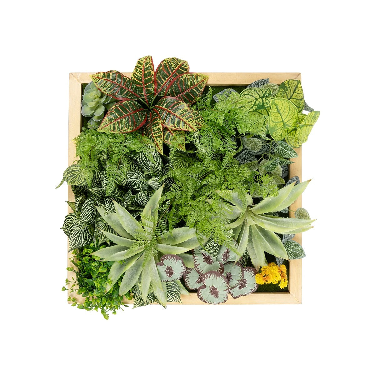 VARIOUS PLANT 20641 Τεχνητό Διακοσμητικό Φυλλωσιάς σε Ξύλινο Πάνελ - Κάθετος Κήπος Μιξ Μ60 x Π60 x Υ32