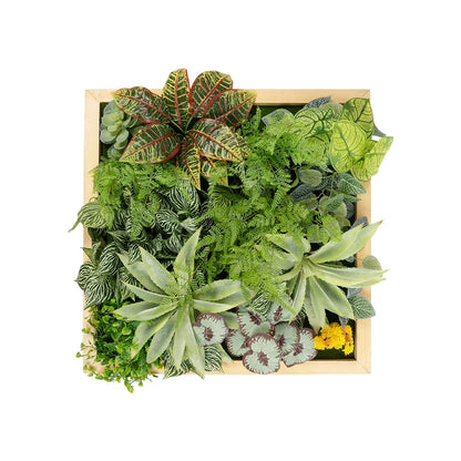 VARIOUS PLANT 20641 Τεχνητό Διακοσμητικό Φυλλωσιάς σε Ξύλινο Πάνελ - Κάθετος Κήπος Μιξ Μ60 x Π60 x Υ32