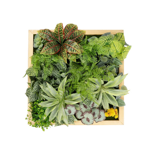 VARIOUS PLANT 20641 Τεχνητό Διακοσμητικό Φυλλωσιάς σε Ξύλινο Πάνελ - Κάθετος Κήπος Μιξ Μ60 x Π60 x Υ32
